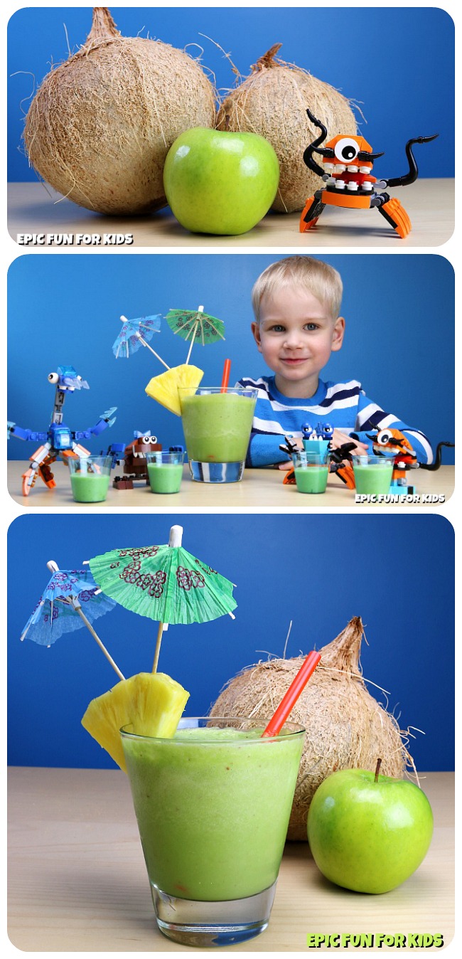 Coconapple Smoothies: yummy green smoothies for kids to help make, inspired by one of the mixed-up foods the Lego Mixels love!