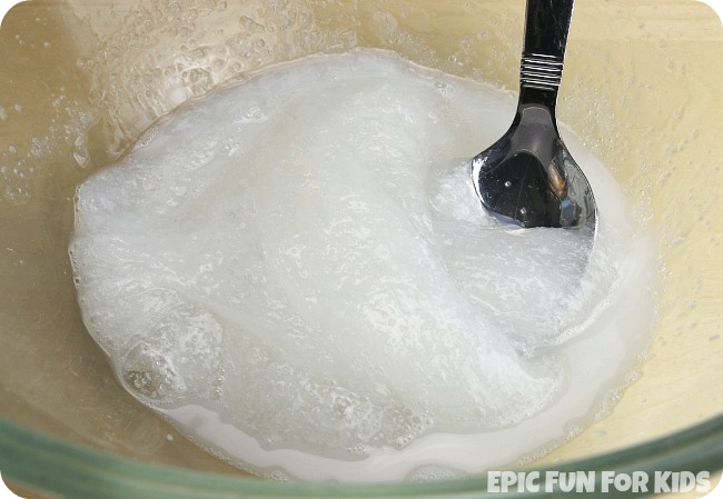 Super Strong Snow Slime Recipe: this snow slime has the coolest texture! Strong, stretchy, and almost puffy, it can be anything from an iceberg to a snowdrift to a skating rink!